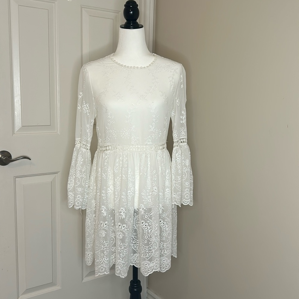 Zara Boho Dress white sheer size medium